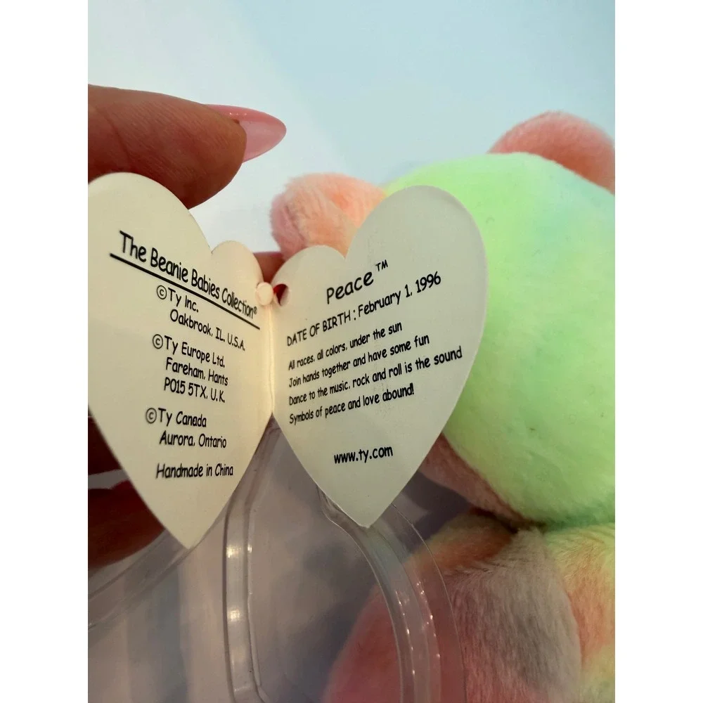 Ty Beanie Baby Peace the Bear 1996 Tie Dye Pastel Rainbow Plush with Tags 4053